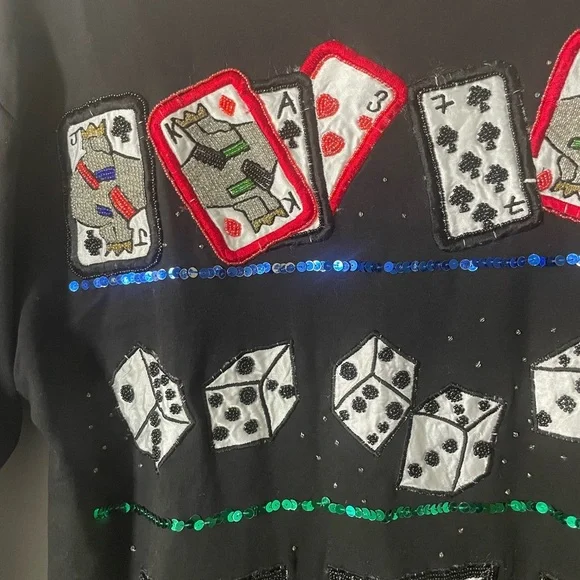 Vintage Cedars Sequin and Beaded Vegas Casino Cotton Sweater Size L - Picture 4 of 9